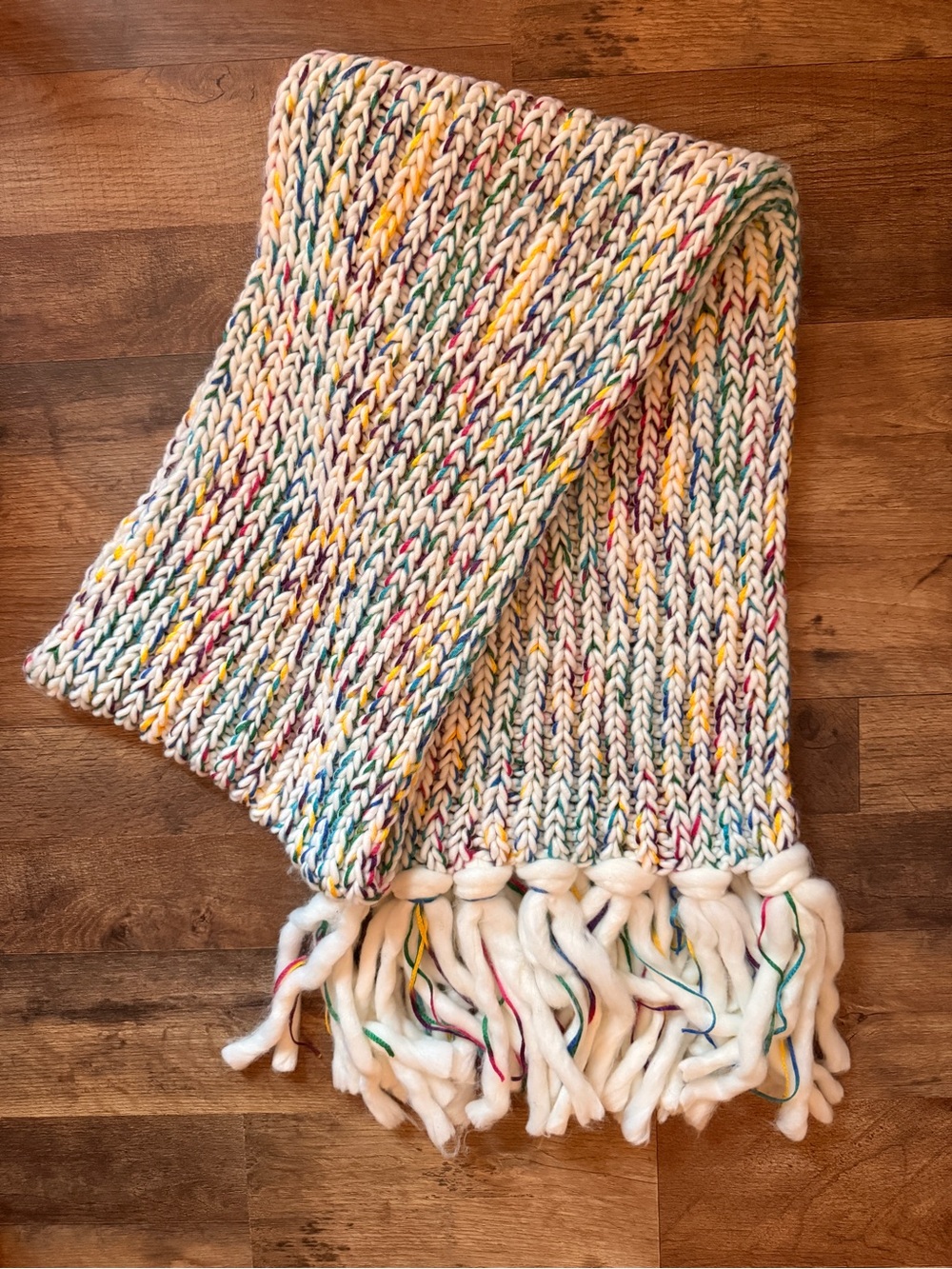Steve Madden Multicolor Cream Knit Fringe Scarf